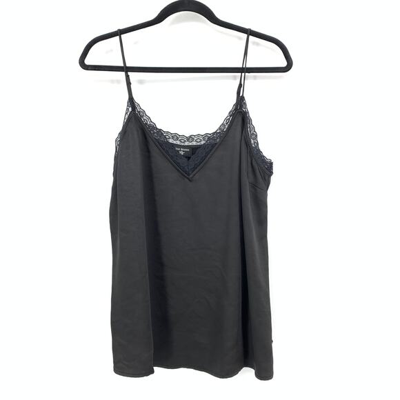 True Religion Lace Trimmed Cami Tank Top Womens Size XL Black Satin - Picture 1 of 6
